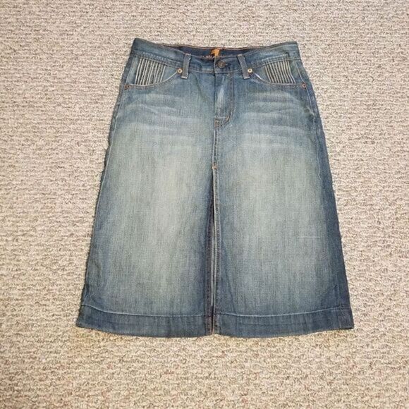 7 For All Mankind Sanded Stonewashed Denim Skirt - Picture 1 of 6